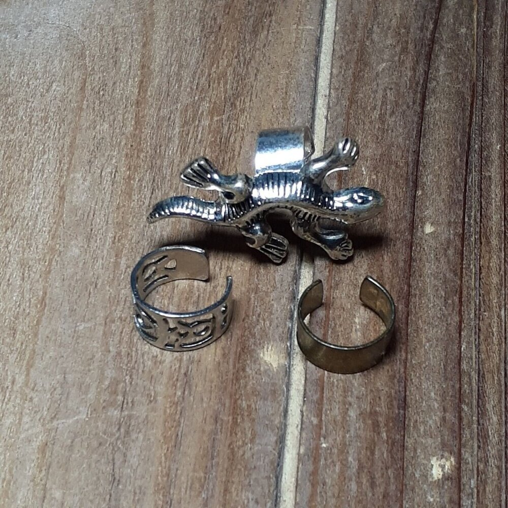 Ear Cuff Lot Geko Lizard Open Work and Solid 3 pc Silver-Tone